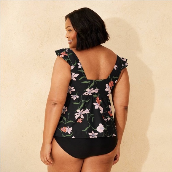 Shade & Shore Floral XL Ruffle Plunge Swim Top Only NWT - Picture 2 of 3